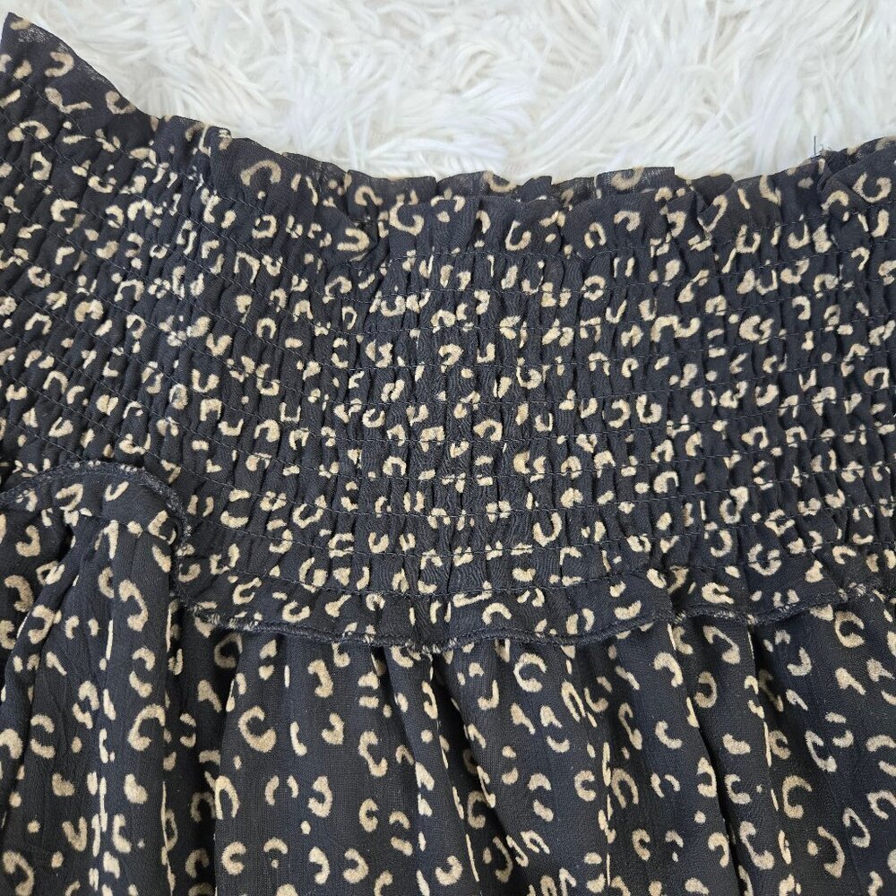 Altar’d State Sz Medium Mini Skirt Black Tan Pattern Smocked Waist Animal Print - Picture 2 of 9